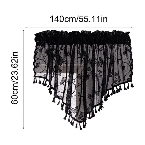 Rkxzt Curtain Sheer Valances for Windows 55x24 Inch Lace Curtains with Tassels Decorative Swag for Kitchen Living Room Home Decoration|Polyester,Black