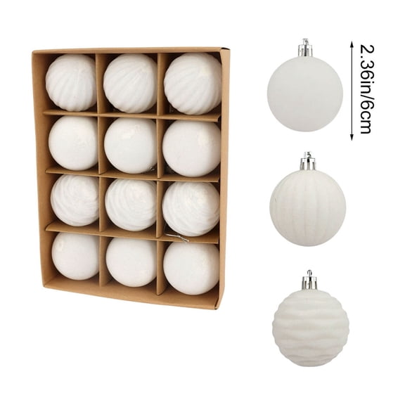 Rkxzt Decorative Balls,Flocked Christmas Balls Ornaments Set 12 Piece 6cm Light Green White Brown Tree Decorations,Holiday Products|Flock,White