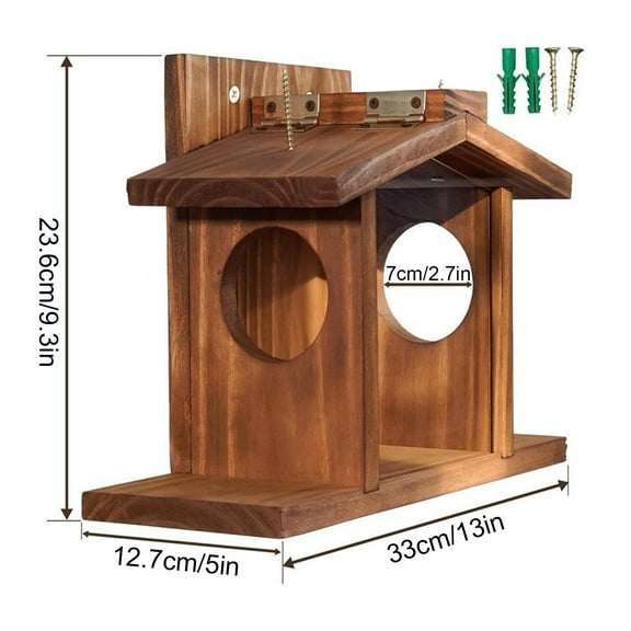 Rkxzt Feeder Wooden Squirrel Feeder House with Clear Acrylic Panel Large Capacity Corn Feeding Station for Squirrels and Chipmunks Home Decor|Wood,As Show