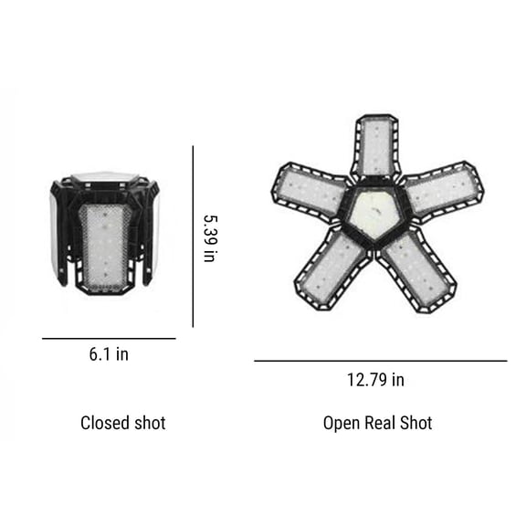 Rkxzt Folding Lamp Deformable LED Garage Ceiling Light with Adjustable Panels E27 Screw Socket 45W 60W 80W Shop Light for Workshop Basement Lighting