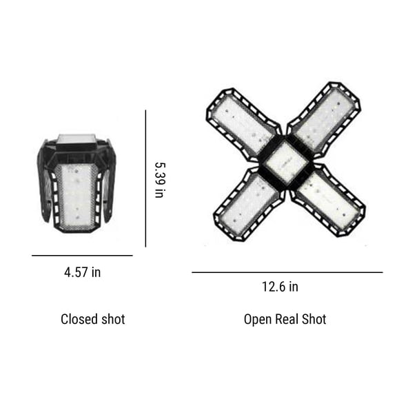 Rkxzt Folding Lamp Deformable LED Garage Ceiling Light with Adjustable Panels E27 Screw Socket 45W 60W 80W Shop Light for Workshop Basement Lighting