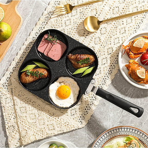 Rkxzt Frying Pan Non-Stick 4-Hole Pancake Pan for Hamburgers and Sausages 20cm Square Frying Pan with Ergonomic Handle Kitchen Supplies|Iron