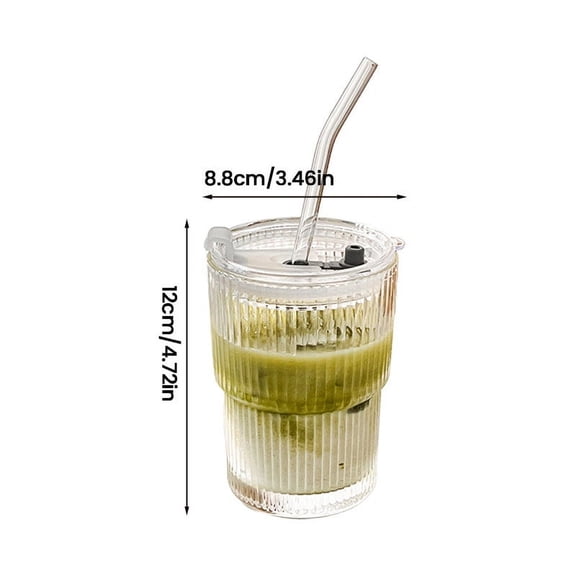 Rkxzt Glass Wind Vertical Striped Glass Cup with Straw and Lid Summer Iced Americano Drinking Cup 16oz Kitchen Supplies|Glass,As Show