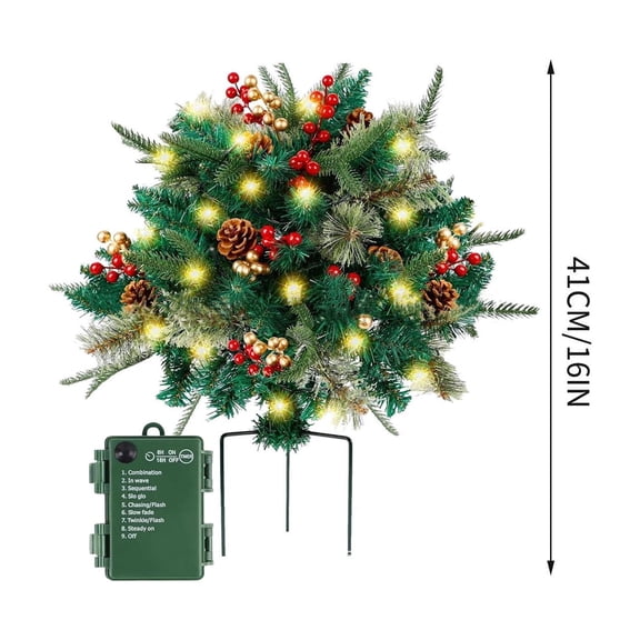 Rkxzt Ground-Mounted Decorative Trees Grounded Christmas Tree with 40 LED Lights 3M String 8 Modes Outdoor Indoor Decoration|Plastic,As Show