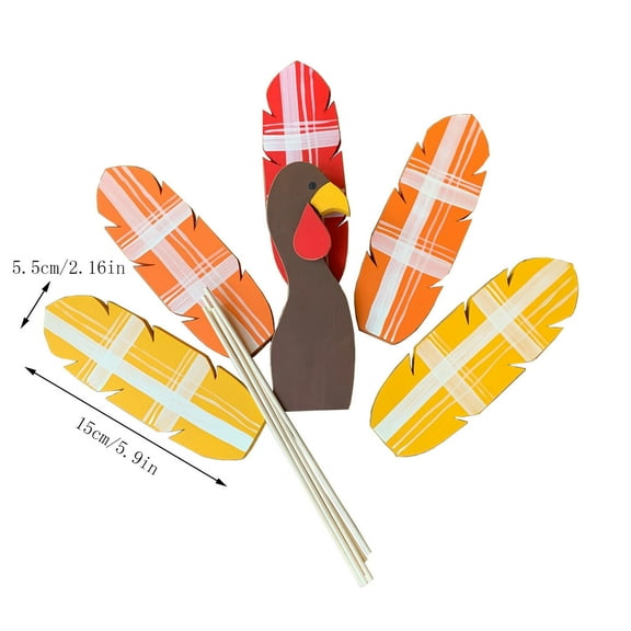 Rkxzt Ground Plug Turkey Planter Sticks Wooden Thanksgiving Decor with Colorful Feathers 1 Pack,Artificial Flowers