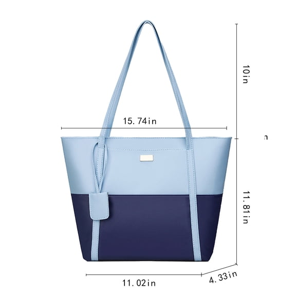 Rkxzt Handbag Soft Leather Tote Shoulder Bag for Women Large Capacity Handbag 15.74x11.81x4.33in Blue Gray Yellow PU Cloth Storage & Organization|Pu,Blue