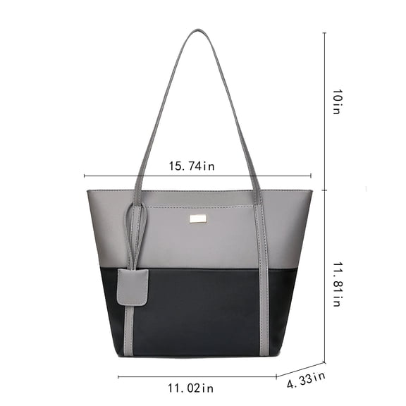 Rkxzt Handbag Soft Leather Tote Shoulder Bag for Women Large Capacity Handbag 15.74x11.81x4.33in Blue Gray Yellow PU Cloth Storage Organization