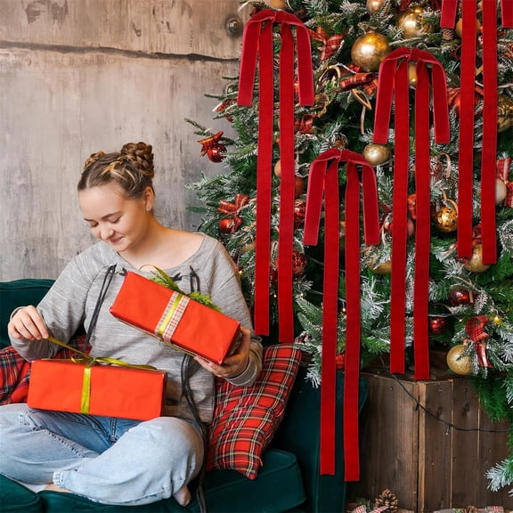 Rkxzt Hanging Objects,Velvet Christmas Bow Ornament DIY Tree Decoration 6-Pack Hanging Pendant,Home Decor|Polyester,Red