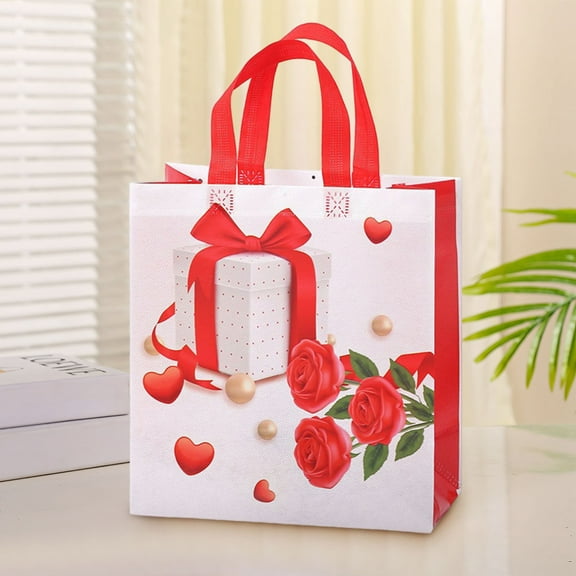 Rkxzt Happy Valentines Day Reusable Gift Bags, Treat Bags with Handles, Goodie Bags, Multifunctional Non-Woven Valentines Bags for Gifts Wrapping, Valentines Party Supplies, 8.7×9.2×4.3inch