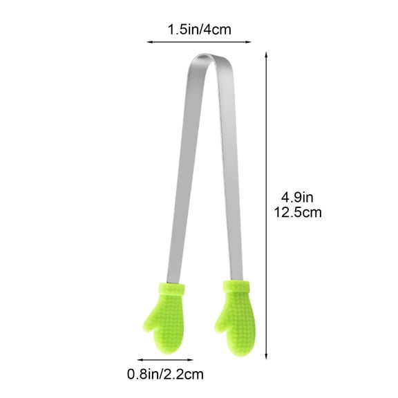 Rkxzt Ice Clip,Stainless Steel Silicone Mini Tongs for Food Serving 4.9 Inch Kitchen Utensils,Spoons|Stainless Steel,Green