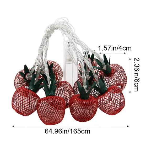 Rkxzt Iron Grid Apple Light String,Vintage Pineapple String Lights Battery Operated 10 LED 65 Inch for Room Decor,Holiday Products|Iron,Red