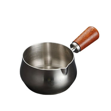 Rkxzt Mini Stainless Steel Butter and Milk Warmer - Wooden Handle Chocolate Melting Pot - 60ml/120ml/180ml Sizes