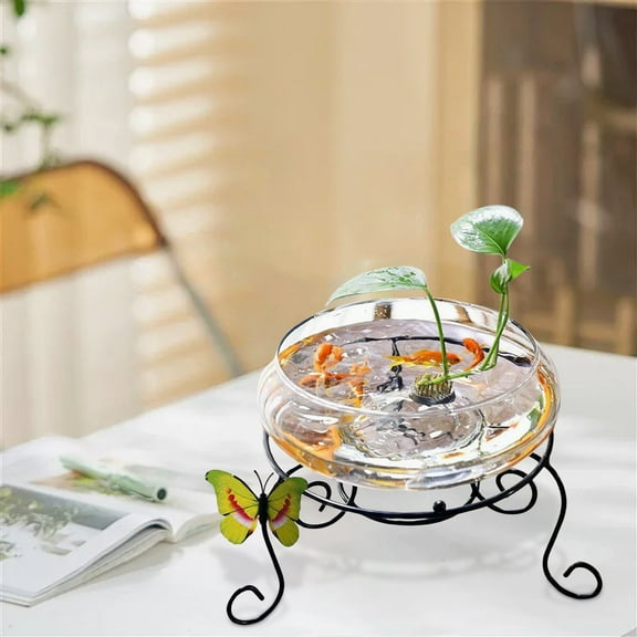 Rkxzt Narcissus Pot Hydroponic Glass Turtle Fish Tank with Copper Coin Grass Bowl Large Transparent Water Vessel Narcissus Flower Pot Tools/Office|Glass