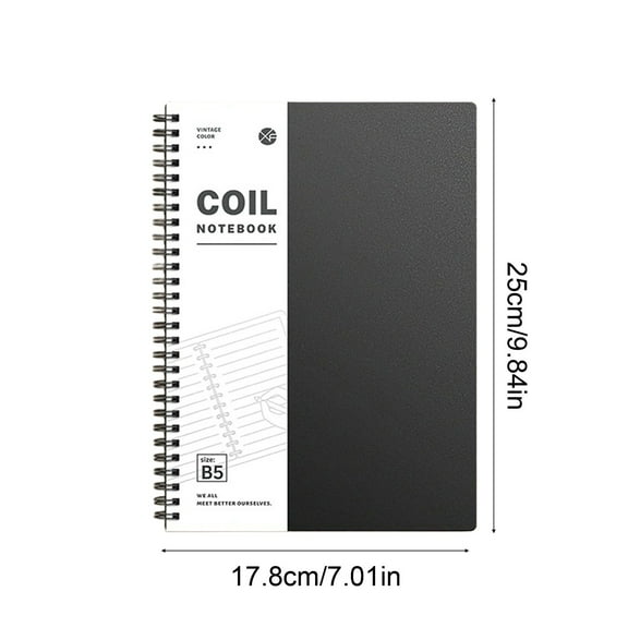 Rkxzt Paper Coil Notebook,B5 Notebook 60 Sheets 120 Pages 9mm Grid Ruled Spiral Bound with Plastic Cover,Home Office Furniture|Paper,Black