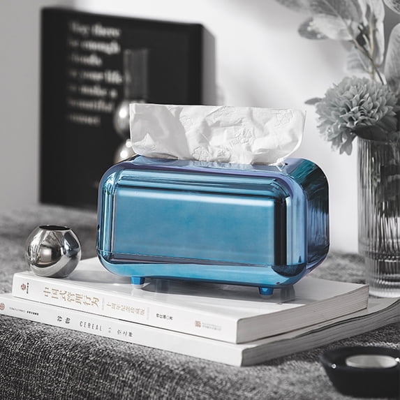 Rkxzt Plastic Bathroom Box,Scandinavian Tissue Box Drawer Organizer Plastic Transparent Blue Silver 6.3x3.94x4.72in,Bathroom Storage