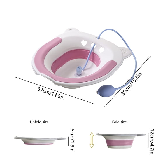 Rkxzt Plastic Bathtub Collapsible Sitz Bath Basin for Toilet Seat Portable Folding Sitz Bath Kit with Flusher Hose 15.3x14.5 Inch Gray or Pink Storage &