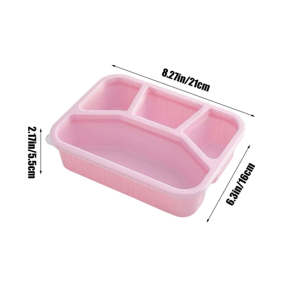 Rkxzt Plastic Lunch Box Wheat Straw 4 Compartment Lunch Box with Clear Lid 8.27x6.30x2.17in Stackable Food Storage Container Kitchen Dining