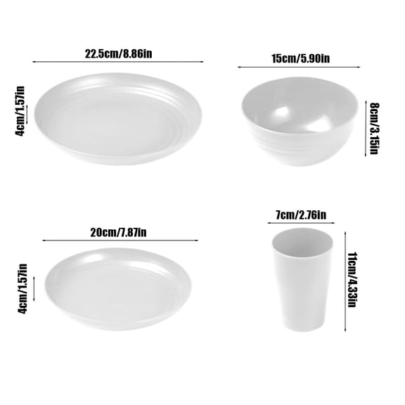 Rkxzt Plastic Plates, Cups And Tableware 16-Piece Plastic Dinnerware Set with Dark Multicolor Bowls Plates and Cups for Tableware
