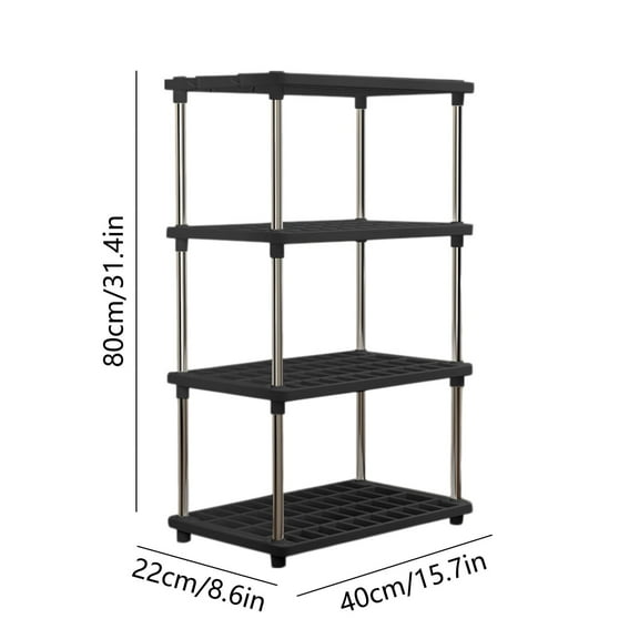 Rkxzt Plastics Storage Rack,4 Tier Plastic Storage Shelves Unit 31.4 x 16.5 x 8.6 Inches Black Organizer Rack for Pantry Kitchen Bathroom Closet,Kitchen