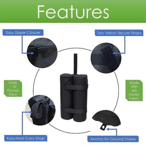 Rkxzt Sandbags 4PC Deluxe Round Patio Umbrella Base Weight Bag Sand Filled 10-15kg Capacity 15.6 Inches Height Outdoor Stability Home Storage|Mesh,Black