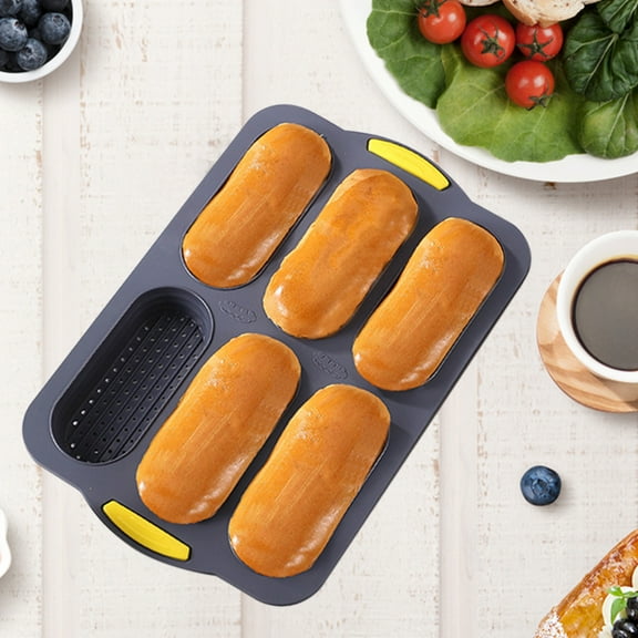 Rkxzt Silicone Bread and Hot Dog Molds-Nonstick Baking Pan Set,6-Cavity Silicone Molds for Baguettes,Hot Dogs,and Bread Baking,Easy Clean Baking Tools