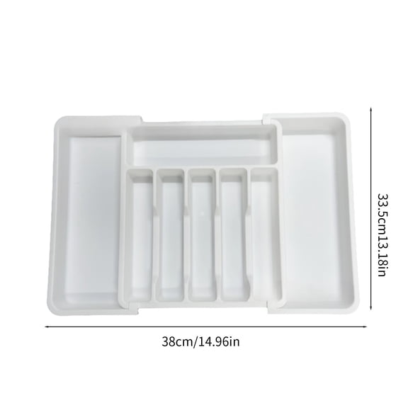 Rkxzt Silverware Storage Box Expandable Silverware Drawer Organizer Adjustable Kitchen Utensil Tray Gray White 1 Piece 14.96x13.19x1.97in Large Capacity