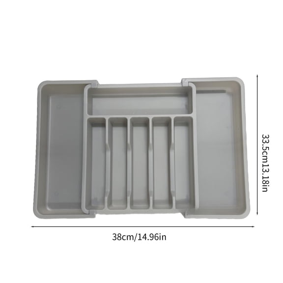 Rkxzt Silverware Storage Box Expandable Silverware Drawer Organizer Adjustable Kitchen Utensil Tray Gray White 1 Piece 14.96x13.19x1.97in Large Capacity