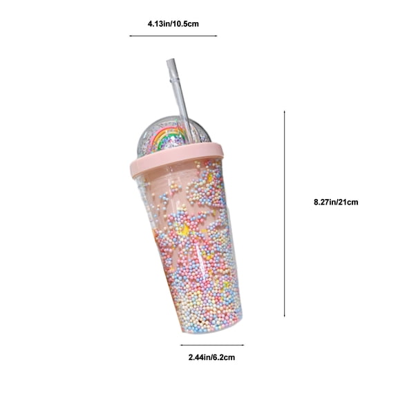 Rkxzt Sippy Cup Colorful Plastic Straw Cup with Lid 18.6oz 550ml Summer Drinkware for Girls Heart Design Portable Cold Beverage Tumbler Kitchen &