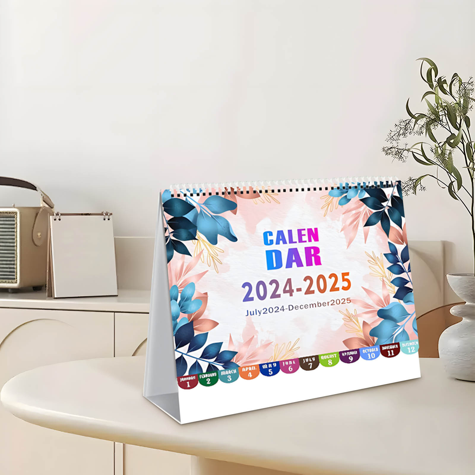 Rkxzt Small Flower Desk Stand Calendar 20242025, Black Floral Desktop