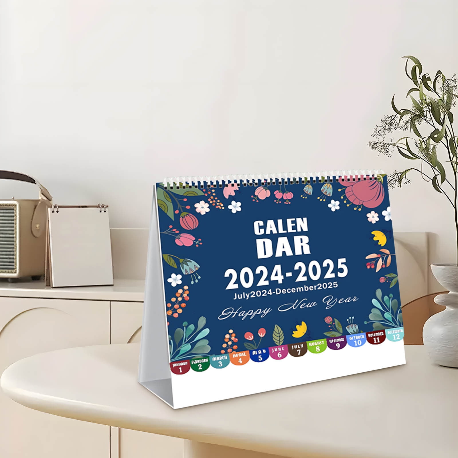 Rkxzt Small Flower Desk Stand Calendar 20242025, Black Floral Desktop