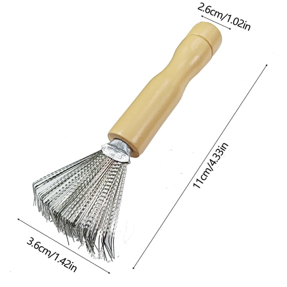 Rkxzt Stainless Steel Comb Hair Remover,Comb Cleaning Brush Wooden Handle Hair Remover Tool Portable Stainless Steel Mini Brush for Hairbrush