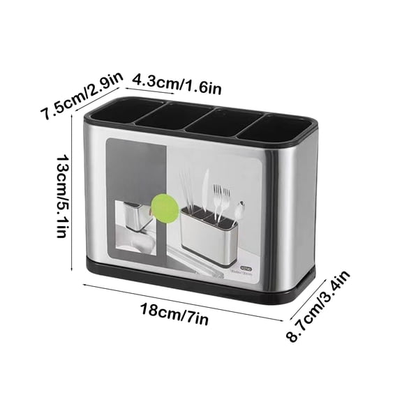 Rkxzt Stainless Steel Cutlery Storage Rack,Stainless Steel Cutlery Organizer with Compartments Chopstick Spoon Dispenser Countertop or Wall Mount Kitchen