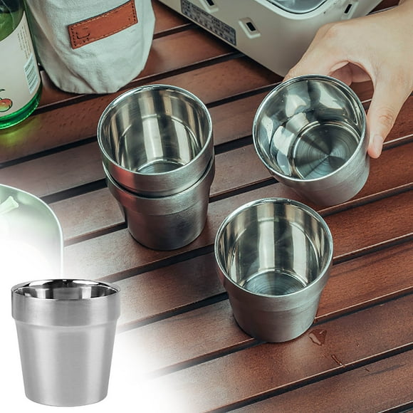 Rkxzt Stainless Steel Folding Camping Cup - Portable Tea and Coffee Cup,Collapsible Travel Mug for Hiking,Outdoor Adventures,and Camping,Four-Piece Set