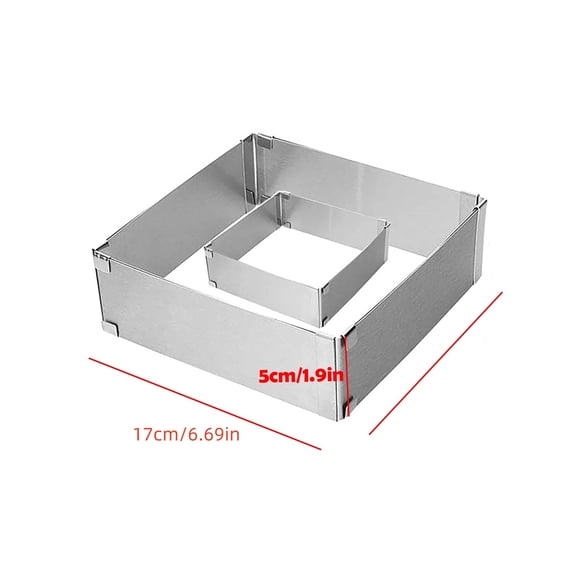 Rkxzt Stainless Steel Forming Mold Adjustable Stainless Steel Cake Baking Mold 9x9 to 17x17cm 5cm Height with Handle for Tiramisu Kitchen