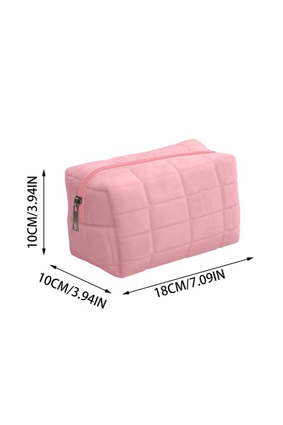 Storage Bag Large Capacity Velvet Cosmetic Bag Portable Travel Storage with Heart Design 18x10cm Home Storage|Short Plush,Pink