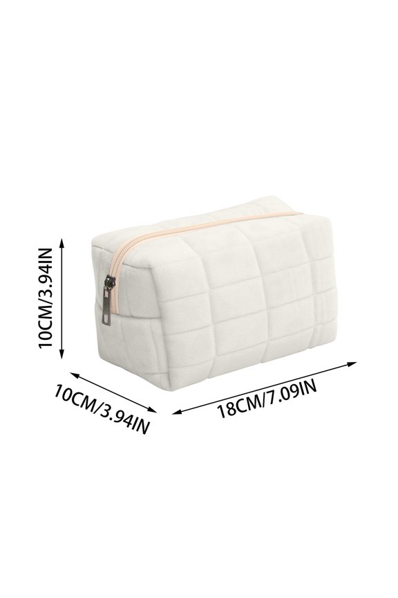Storage Bag Large Capacity Velvet Cosmetic Bag Portable Travel Storage with Heart Design 18x10cm Home Storage|Short Plush,White