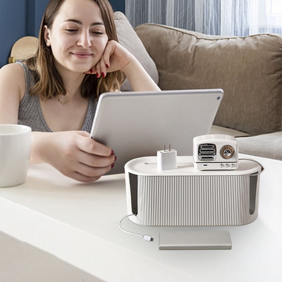 Rkxzt Storage Box Cable Management Box with Removable Cover for Router and Plug Storage, Large Capacity Desktop Organizer Home Storage|Plastic,White