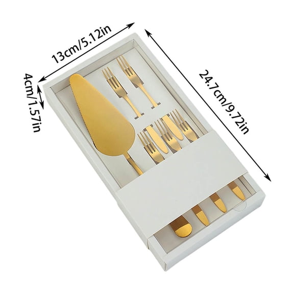 Rkxzt Tableware Set,Stainless Steel Cake Knife and Fork Set with Serrated Edge Mirror Polished Finish,Flatware Sets|Stainless Steel,Gold