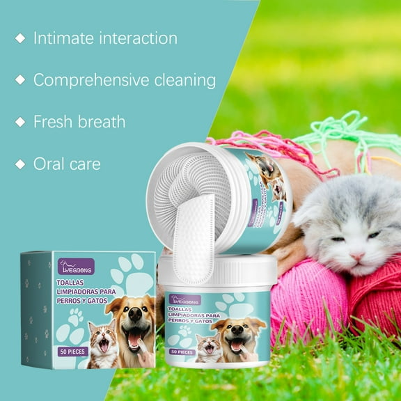 Rkxzt Toothbrush Dog Teeth Cleaning Finger Sleeves 50 Count Pet Dental Wipes with Natural Ingredients for Fresh Breath Household Cleaning|Cloth,While