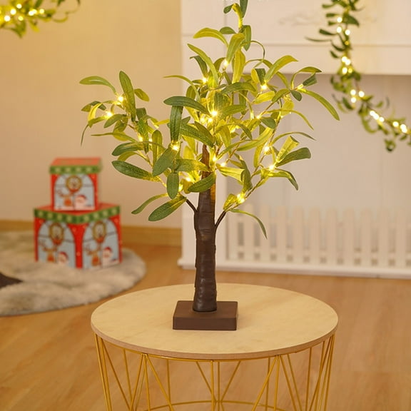 Rkxzt Tree Lights LED Olive Leaf Tree Lights Battery Powered 30 Warm White LED Indoor Outdoor Holiday Decoration,Holiday Products|Plastic,Green
