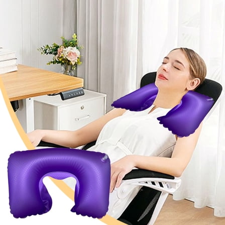 Rkxzt U-Shaped Inflatable Travel Neck Pillow Flocked Fabric Air Pillow,Compact for Airplanes Travel Light Inflatable Neck Pillow Support Head Neck/Lumbar for Traveling, Home