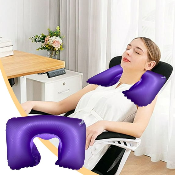 Rkxzt U-Shaped Inflatable Travel Neck Pillow Flocked Fabric Air Pillow,Compact for Airplanes Travel Light Inflatable Neck Pillow Support Head Neck/Lumbar for Traveling, Home