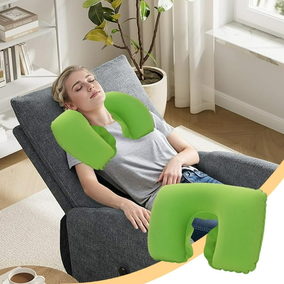 Rkxzt U-Shaped Inflatable Travel Neck Pillow Flocked Fabric Air Pillow,Compact for Airplanes Travel Light Inflatable Neck Pillow Support Head Neck/lumbar for Traveling,Home