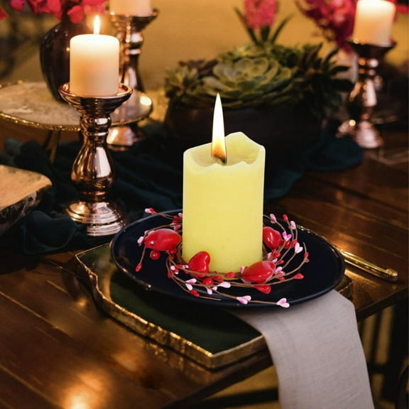 Rkxzt Valentine's Day Heart Berry Candle Ring,Artificial Red Hearts for Candle Decoration,Valentine's Day and Christmas Candle Holder Ring for Home Decor