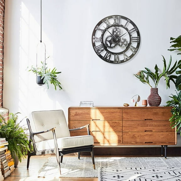 Rkxzt Wall Clock Vintage Steampunk Industrial Wall Clock with Roman Numerals Retro Gear Decor 1 Count Home Decor|Wood