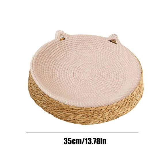 Rkxzt Wooden Cat Bed Rattan Pet Bed Round Dog Mat Cozy Sleeping Cushion Wood Material 13.7x13.7x2.76in 1Pcs Bedding|Wood,Pink
