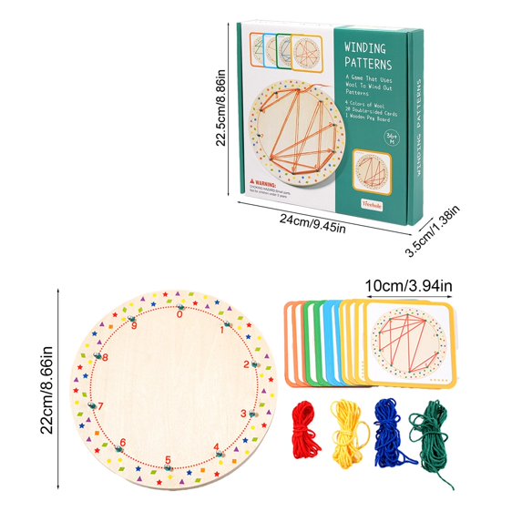 Rkxzt Wooden Threading Nail Board Puzzle,Wooden Threading Nail Board Puzzle Toy with Yarn and 20 Cards for Minors Early Learning and Fine Motor