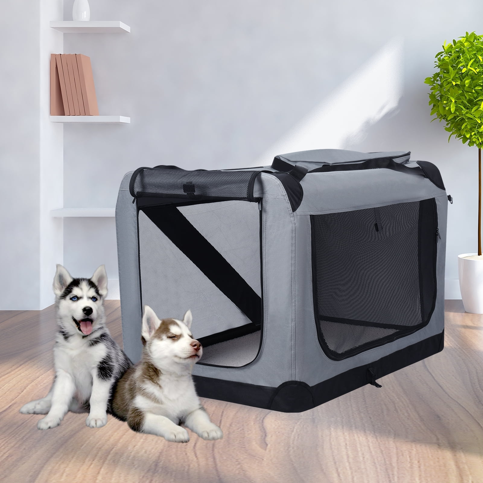 Rlietter Folding Pet Crate with Breathable Mesh Door Window,Portable