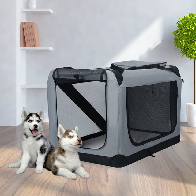 Rlietter Folding Pet Crate with Breathable Mesh Door Window,Portable