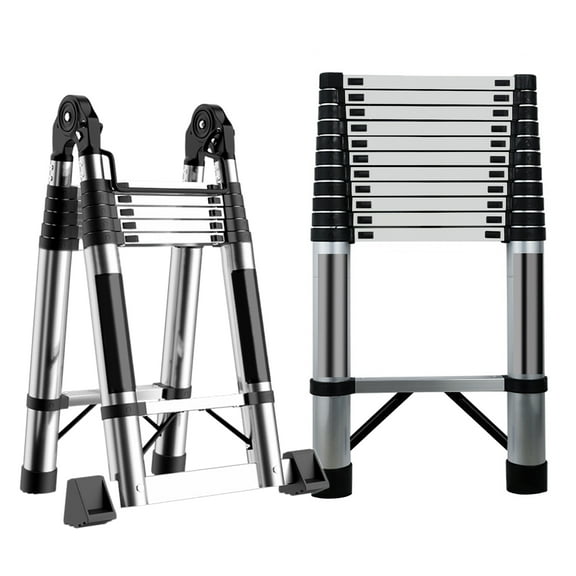 Rlietter Telescoping Extension Ladder, Stainless Steel Folding Telescopic Ladder with Locking Mechanism, Multi-Purpose Collapsible Ladder for Home or RV Outdoor Work, Heavy Duty 330 lbs Load